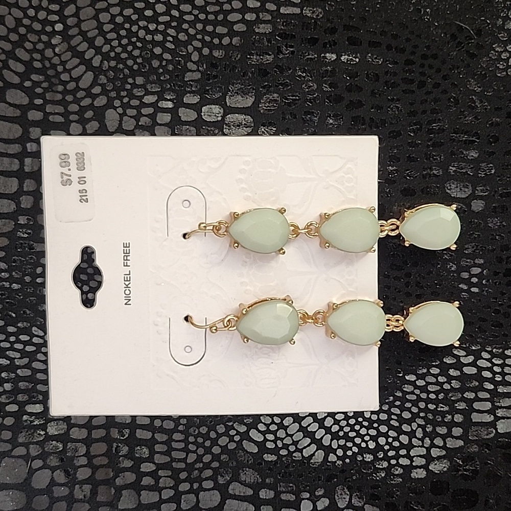 Faux jade and gold tone pierced earrings